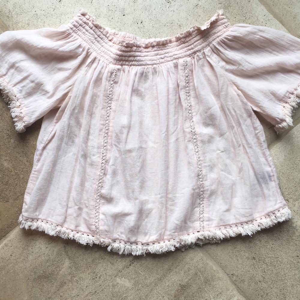 Aerie Blush Cropped off the shoulder fringe Sz XS